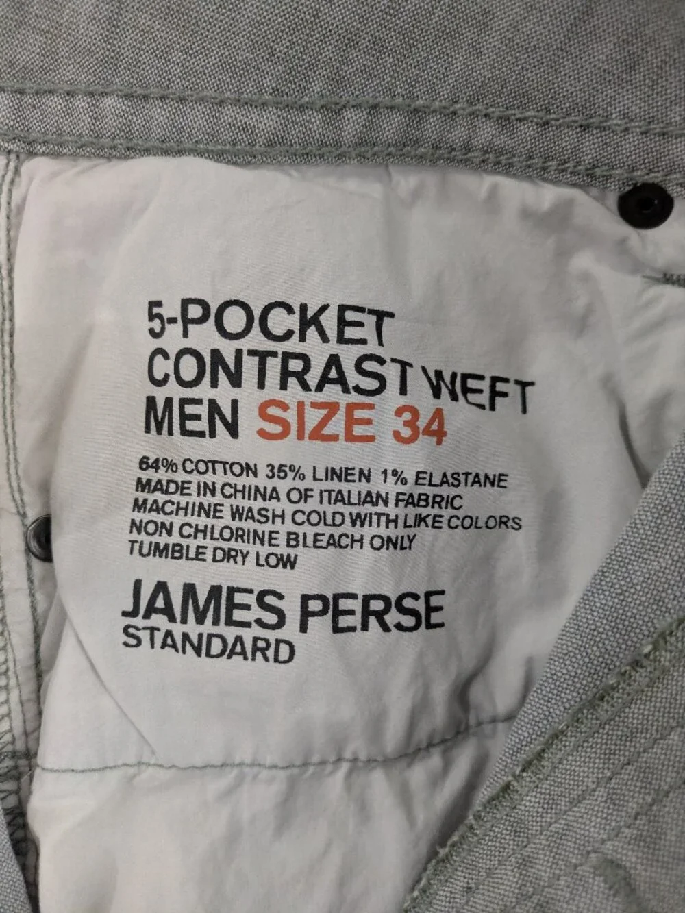 James Perse Standard MCR1084 Mens 34 Linen Blend Button Fly Pants Gray